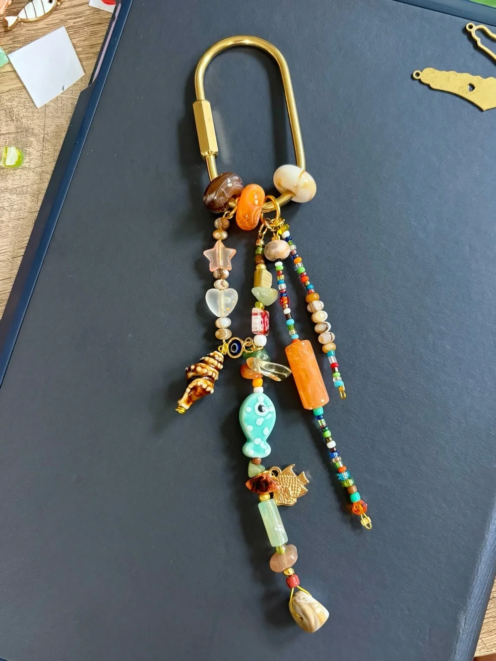 Nautical Bag Charm with Colorful Beads and Gold Hardware